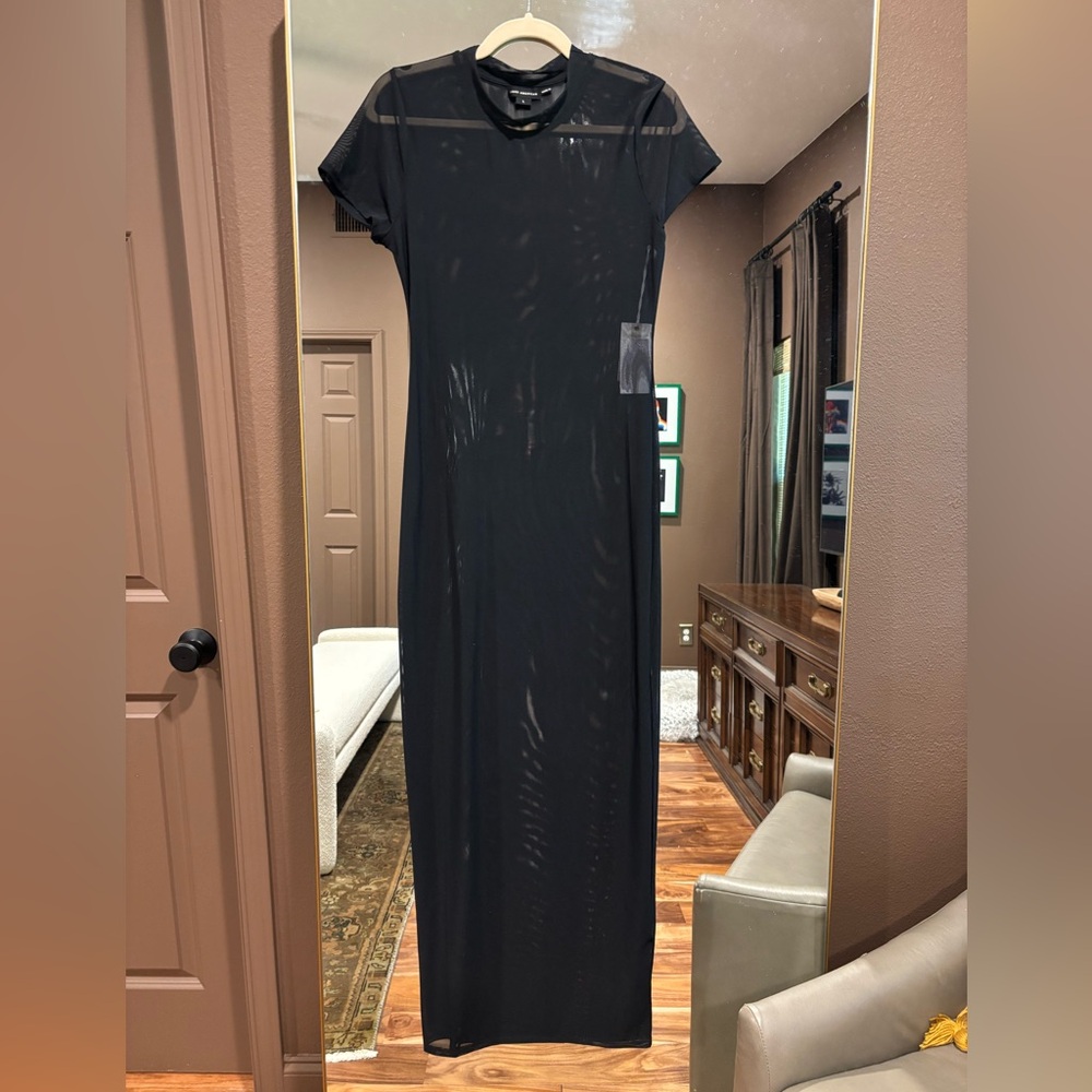 Good American Black Sheer Mesh T-shirt Maxi Dress